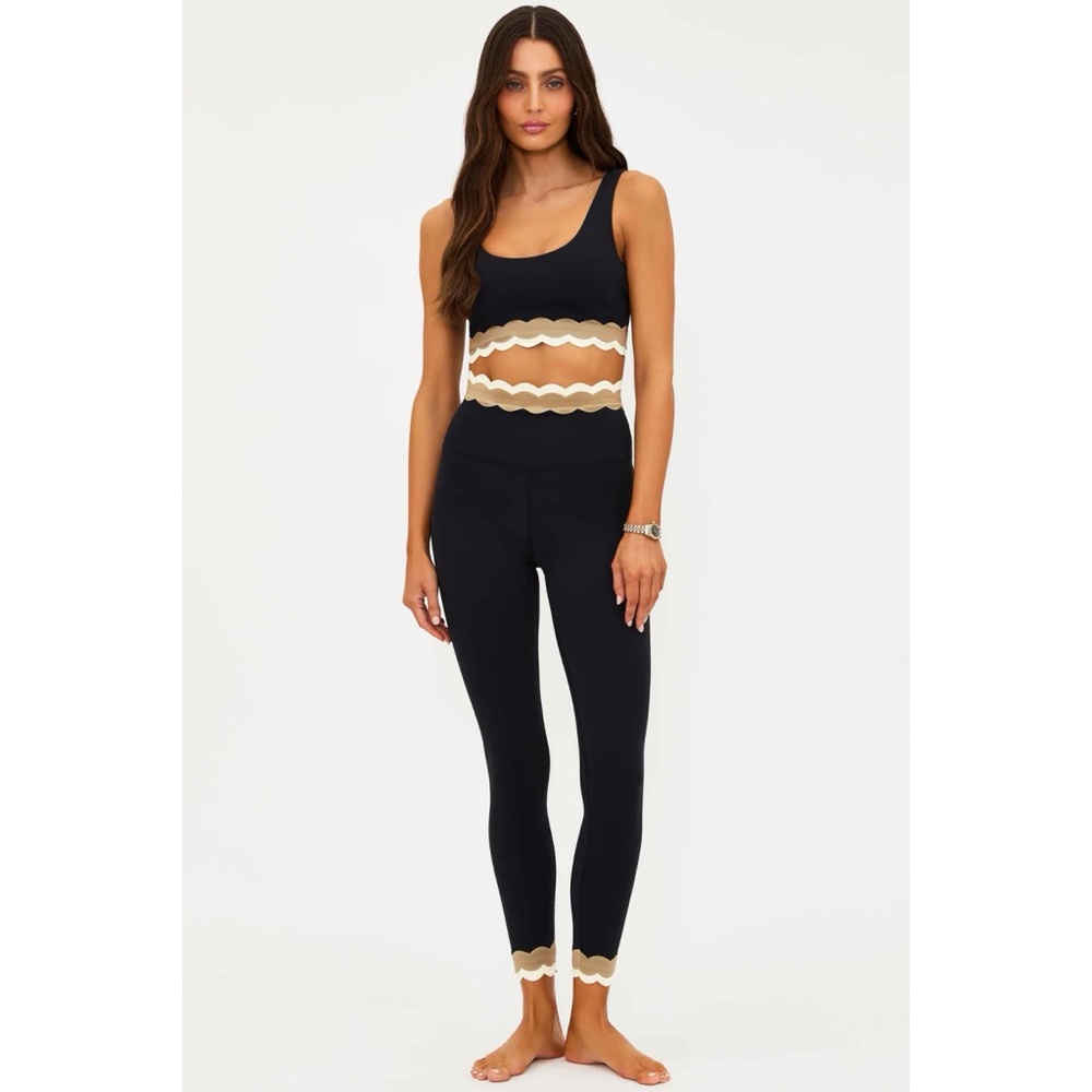 Beach Riot Black & Cream Scalloped Waist and Ankle Leggings